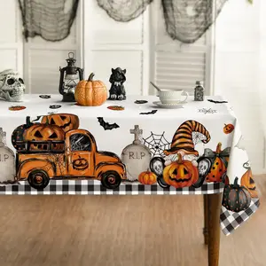 Halloween Tablecloth 60x84 Inch Rectangular, Ghost Pumpkin Washable Table Cover for Party Picnic Dinner Decor