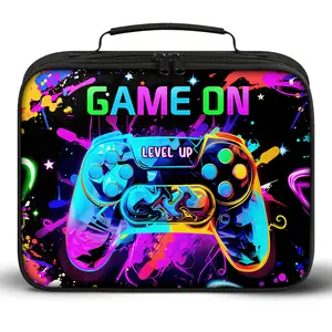 Gamer Lunch Box for Boys, Insulated Reusable Video Game Lunch Bag Portable Waterproof Leakproof Lunch Tote Bag Game boy Lunch Box for School Picnic Travel Back to School Gifts (big game on)