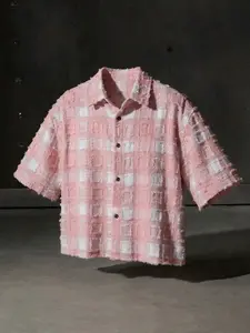 Men's Plaid Checked Shirt Casual Fashion Streetwear Print Simple Outdoor Comfortable Blouse Short Sleeve Long Loose-Fitting