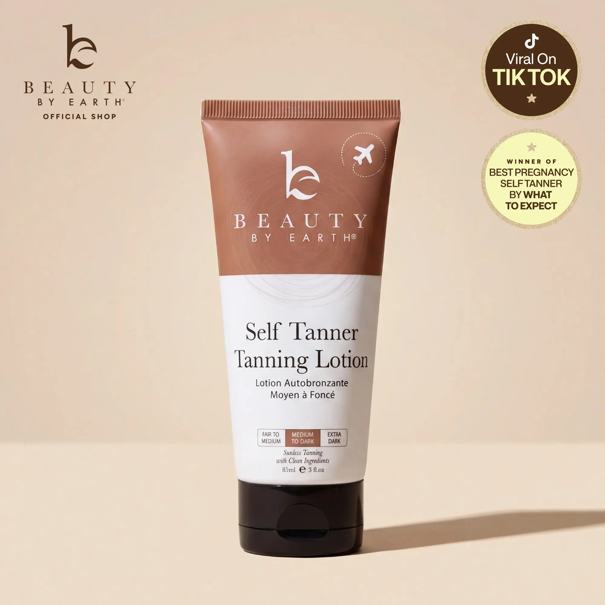 Beauty by Earth Travel-Size 85ml Self Tanner Body Lotion -  Hydrating Safe Sunless Tanning TSA Travel Friendly Made in USA Flawless Glowing Natural Gradual Tan