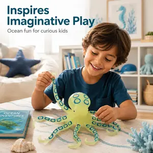 Glow-in-the-Dark Blue-Ring Octopus Soft TPR Squeeze Toy with Paper Card