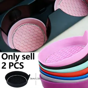 2pcs Non-Slip Water Cup Pad, Car Coaster with Rhinestone Bling Decoration, Anti-Skid 8cm Rubber Cup Bottle Mat, Car Interior Accessory, Car Accessories