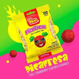 Pica Goma Dulce Meixcano -Assorted Flavored Gummy - 100 Pieces - Chili Flavor - Snack & Gum Strawberry Sour mexican snacks