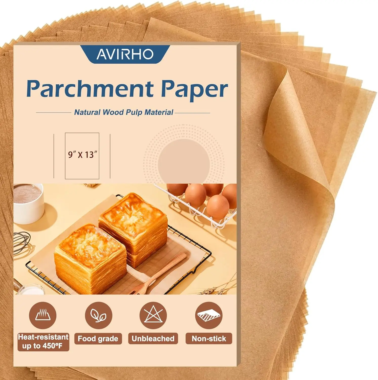 Unbleached Parchment Paper Baking Sheets, 9x13IN Precut Non-Stick Quarter Sheet Liners for Baking, Grilling, Air Fryer, Steaming-70 Sheets Heavy Duty Parchment Sheets for Bread,Cake, Cookies