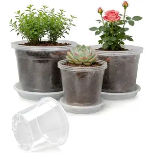 4 Sets 10 Inch Large Clear  Pots with Drainage Holes, Thick  Plastic  Pots for Indoor Outdoor , Seedlings, , Transplanting (10 inch)