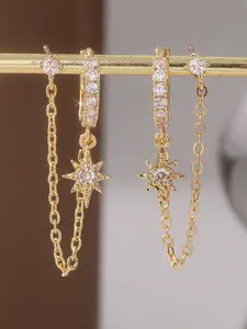 Women's Elegant Rhinestone Decorated Dangle Earrings, Exquisite Trendy Chain Design Dangle Earrings, Chic Gorgeous Jewelry As Gift for Girlfriend