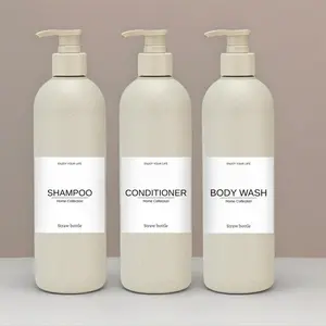 Shampoo and Conditioner Dispenser Set, 3 Reusable Plastic Bottles with Labels, Refillable Bottle, Press Pump Shower Kit, Fashionable Design