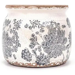 Vintage Grey Ceramic Ice Crack Flower Pot with Drainage Holes, Country Rustic Planters for Indoor and Outdoor,Tuscan Decor,Home,Living Room, Garden Decor, Gardening Gift