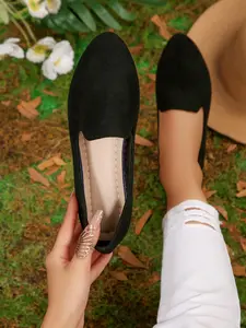 Women's Velvet Slip-On Shoes, Elegant Textile & Rubber Sole Design, Perfect for Spring/fall Commuting & Casual Wear