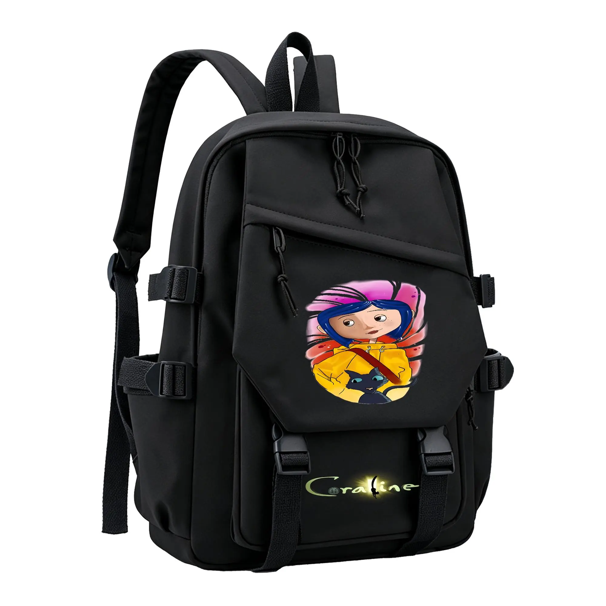 Coraline Graphic Backpack for Girls, Y2K Black School Bookbag with Keychain, Waterproof Travel Laptop Bag for Teens College d-8
