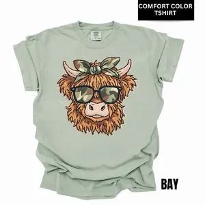 Camo Highland Cow Comfort Color T-Shirt