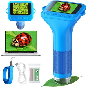 Microscope for Kids with 12 Slides, 100X-1000X 1080P Digital Handheld Kids Microscope, Mini Portable Pocket Miniscope Science Toys Gifts for 3+ 4 5 6 7 8 9 10 11 12 Year Old Boys Girls, Blue