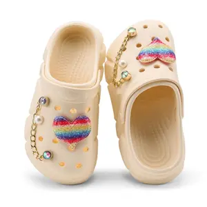 Girl's Cute Rainbow Heart Decor Clogs, Casual Breathable Comfortable Non-slip Slide Slippers, Fashionable Shoes for Indoor & Outdoor Wear