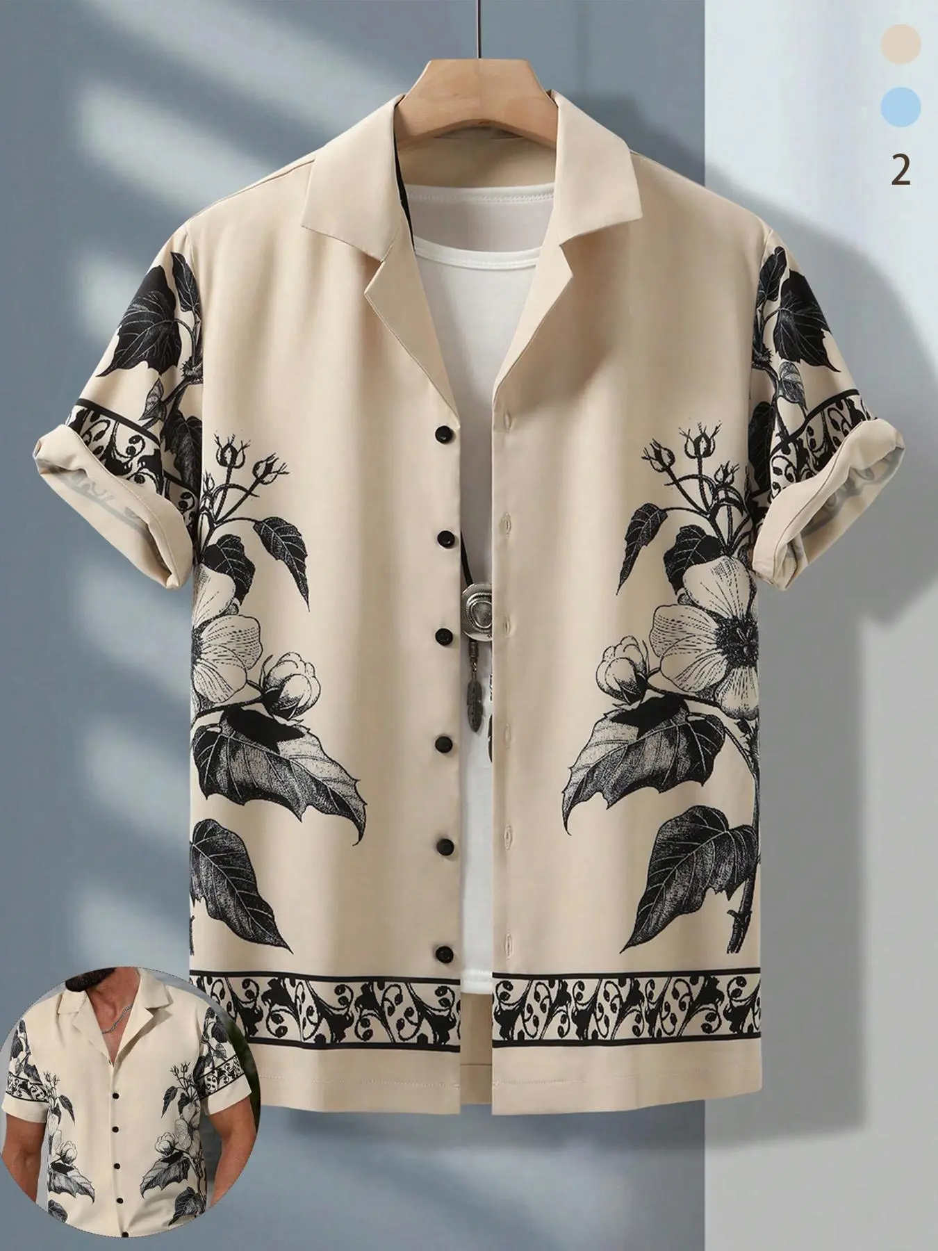 Men's Floral Print Short Sleeve Collared Shirt, Regular Fit Casual Tropical Style Button Up Front Design Top for Summer, Men's Clothes for Tropical Beach Vacation, Beachy Shirt, Menswear