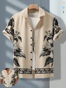 Men's Floral Print Short Sleeve Shirt Casual Style Shirt Regular Fit Design Top for Summer, Men's Clothes for Beach Vacation, Menswear