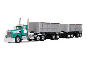 Kenworth W900A Day Cab & 22' Dual End Dump Trailers Turquoise/White Diecast 1:64 Scale Model - DCP 60-2291