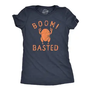 Womens Boom Basted T Shirt Funny Thanksgiving Roasted Turkey Dinner Tee for Ladies Funny Womens T Shirts Cute Vintage Fashion Casual Ladies T-Shirt Gift Thanksgiving Tops for Women Funny Food Top Women's Navy -