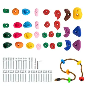VEVOR 32 Rock Climbing Holds Climbing Rocks with Colored Climbing Rope Hardware