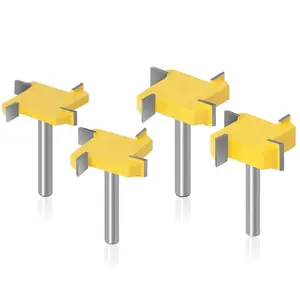 Set of 4Pcs 1/4 Inch Shank 4-Wing Spoilboard Surfacing Router Bits for Woodworking Rabbet Slot Cutting and Surface Grooving