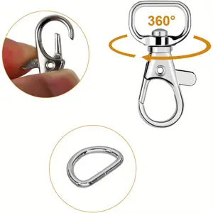 120PCS Silvery Zinc Alloy 360° Rotatable Swivel Snap Hook Set - 60 Hooks, 60 D-Shaped Double Rings, Hardware Accessories for Keychains, Purses, Double Ring