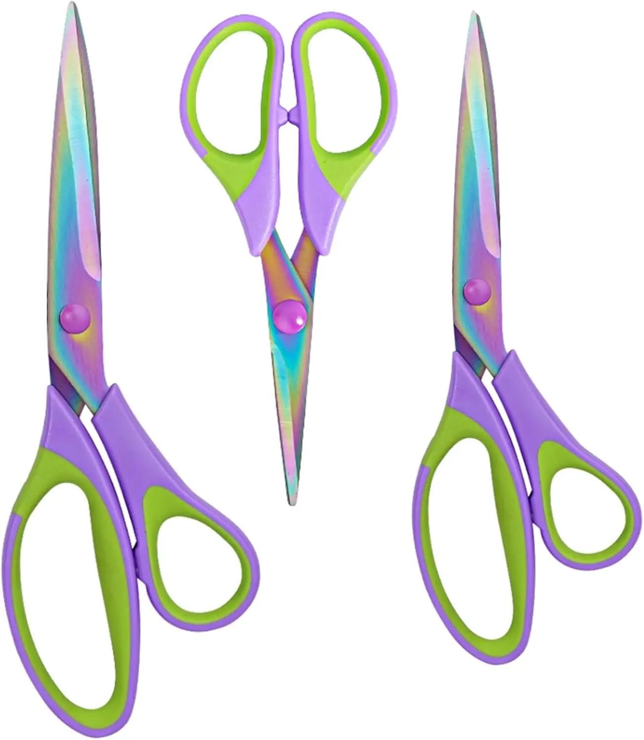 3-Pack Titanium Craft Scissors Ultra-Sharp All-Purpose Shears with Comfort Grip Purple & Green No Warranty