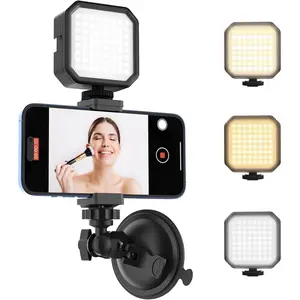 Suction Cup Phone Mount with Rechargeable Light, Mirror Phone Holder, Tripod for YouTube, Instagram, Make Up, and Kitchen Use