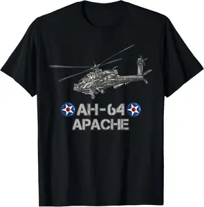 100%cotton Military Aircraft AH-64 Apache Helicopter Army Aviator gift T-Shirt