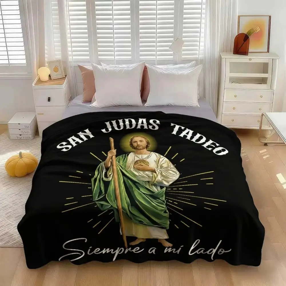 Blessed San Judas Tadeo Blanket  Soft Funny Throw Blanket Cozy Lightweight Plush Portable Cover Blanket For Sofa,Warm Gift For Birthday,Christmas,Multiple Blanket