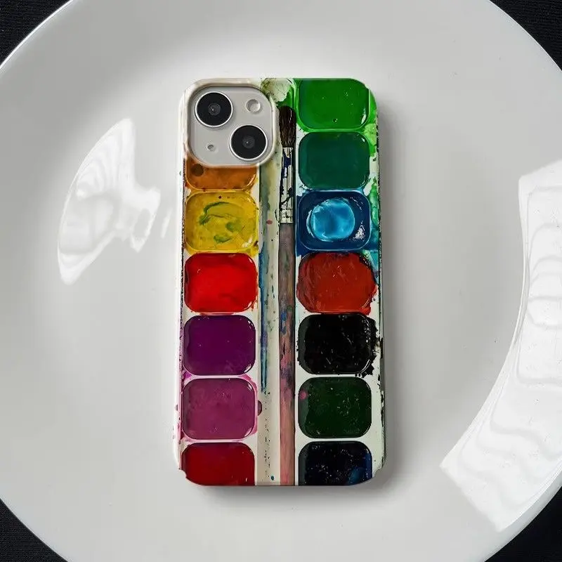 Artistic Chic Watercolor Palette Phone Case for iPhone 11-12-13-14-15 Series Pro Max Plus, Protective Casing with Artistic Look, Creative INS Smartphone Accessory for Protection