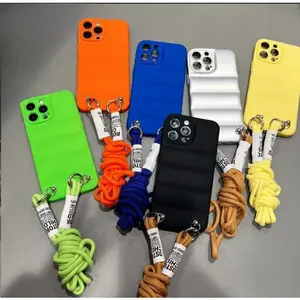Crossbody Necklace Strap Lanyard Down Jacket Silicone Soft Phone Case For iPhone 15 14 13 Pro Max 12 11 XS XR Puffer Case