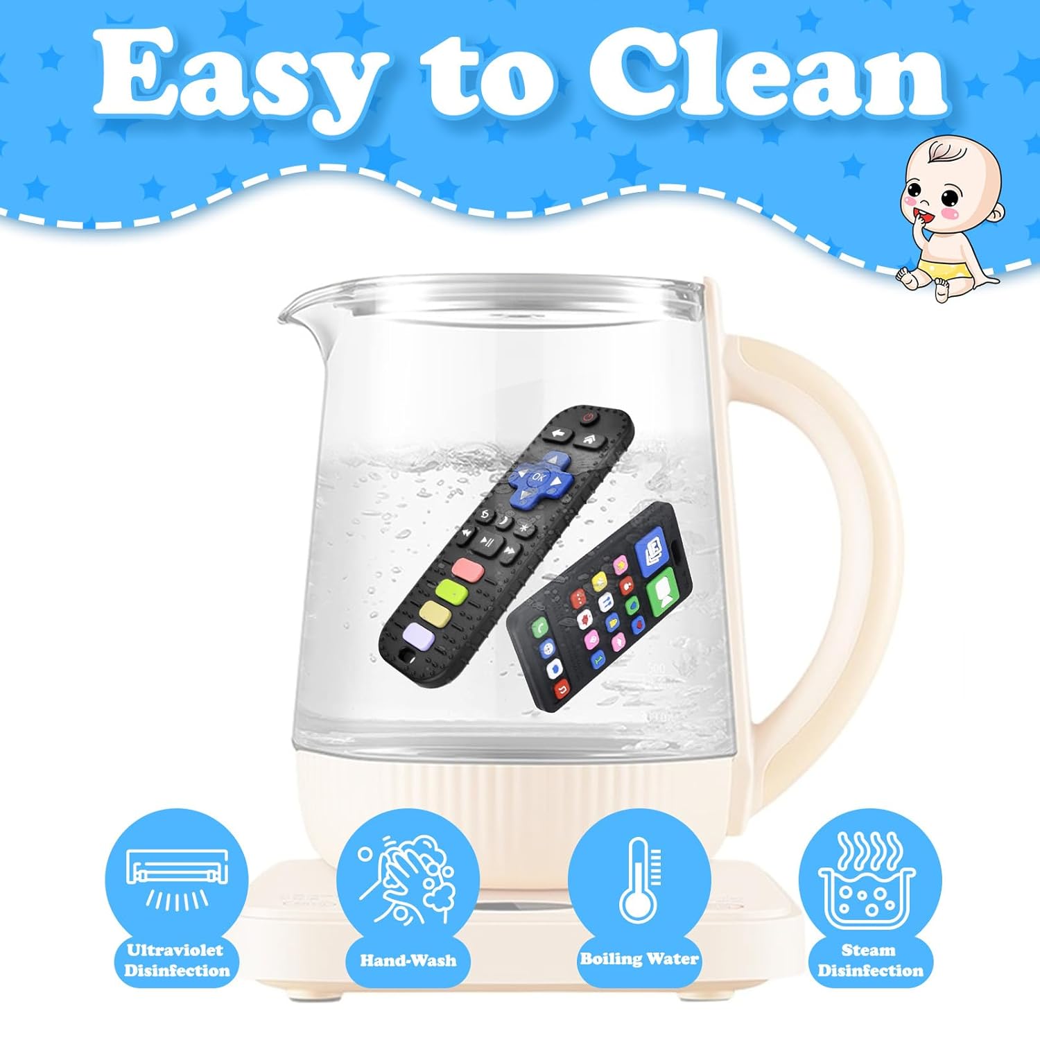 Baby Silicone Teething Toys for Babies 3-18 Months – Phone & Remote Control Teether Toys, BPA Free Chew Toys for Toddlers Boys & Girls, Freezer Safe Infant Teething Relief Toy Set