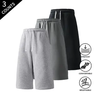 3-Pack Summer Vibes Men’s 7/8 Length Baggy Sweatpants Shorts with Elastic Drawstring, Casual Long Shorts for Everyday Summer Wear