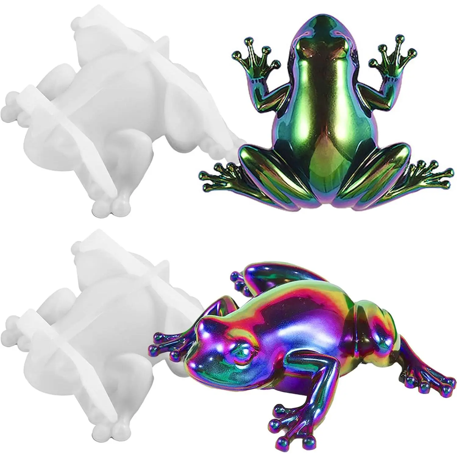 2pcs-Frog 3D Frog Mold, Pure Silicone Transparent Epoxy Resin Casting Molds, Easy to De-mould Reusable Animal Shapes for DIY Crafts & Home Decor, Excellent Elasticity