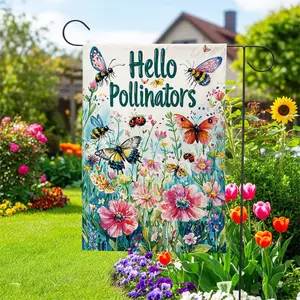 2piece Floral Bee Welcome Garden Flag 12x18 Inch Double Printed, Bumblebee Wildflower Spring Summer Outdoor Decor, Farmhouse Yard Banner for Front Porch Patio, Fade Resistant
