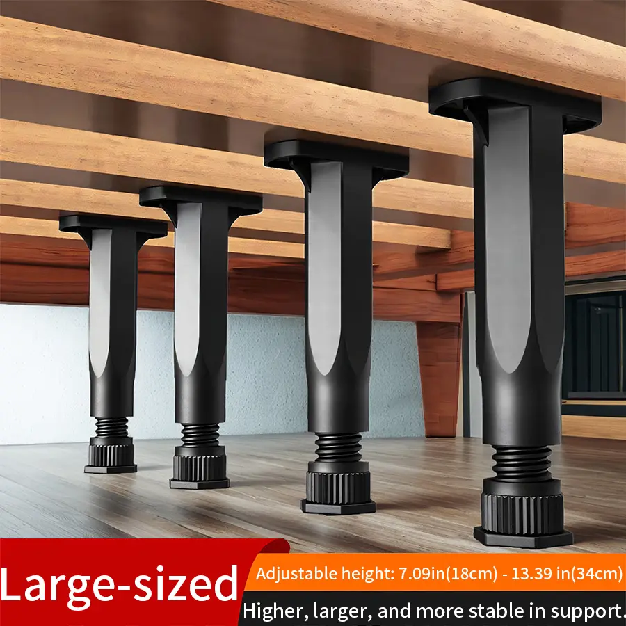 4PCS Adjustable Furniture Legs - Heavy Duty Plastic Support Feet for Beds, Sofas, DIY Projects (7.09"-13.39" Height) Home Hardware