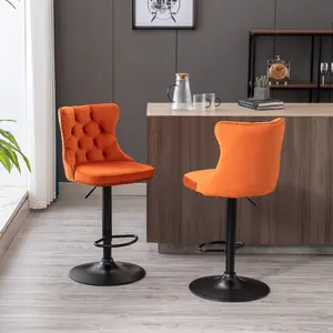 Dreamzon furniture Swivel Velvet Barstools Adjusatble Seat Height from 25-33 Inch,17.7inch base, Modern Upholstered Bar Stools with Backs Comfortable Tufted for Home Pub and Kitchen Island,Orange,Set of 2