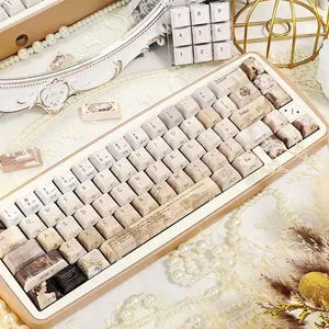 Vintage Side-Engraved Translucent Keycaps, Heat Transfer Process, Matte Finish, Compatible with Wooting, Gaming Personality Boxed
