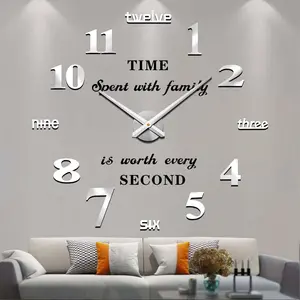 Large Wall Clocks for Living Room Decor, DIY Wall Clock Modern 3D Wall Clock with Mirror Numbers Stickers for Home Office Decorations Ideas (Black)