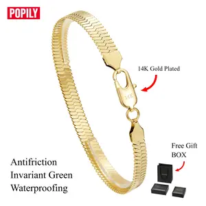 14K Gold Plated Women's Stainless Steel Chunky Stretch Cobra Bracelet