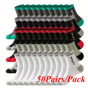 Men's Mid-Calf Crew Socks (50 Pairs), Comfy Casual Sports Athletic Socks for Outdoor Fitness, Basketball