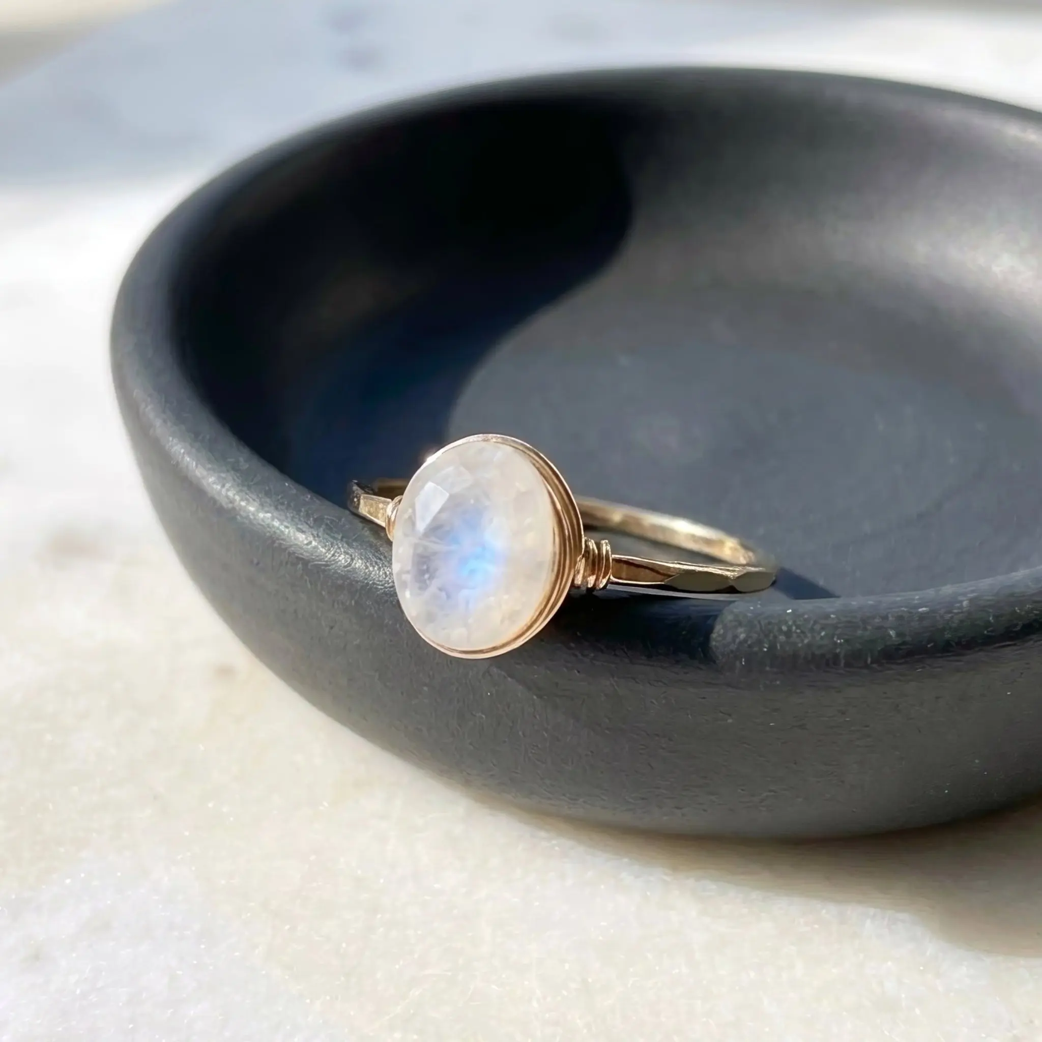 Moonstone Floating Oval Dainty Solitaire Ring, 14k Gold Filled