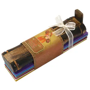 Incense Gift Set - Bamboo Burner + 7 Chakra Incense Sticks Packs & Holiday Greeting - Joy
