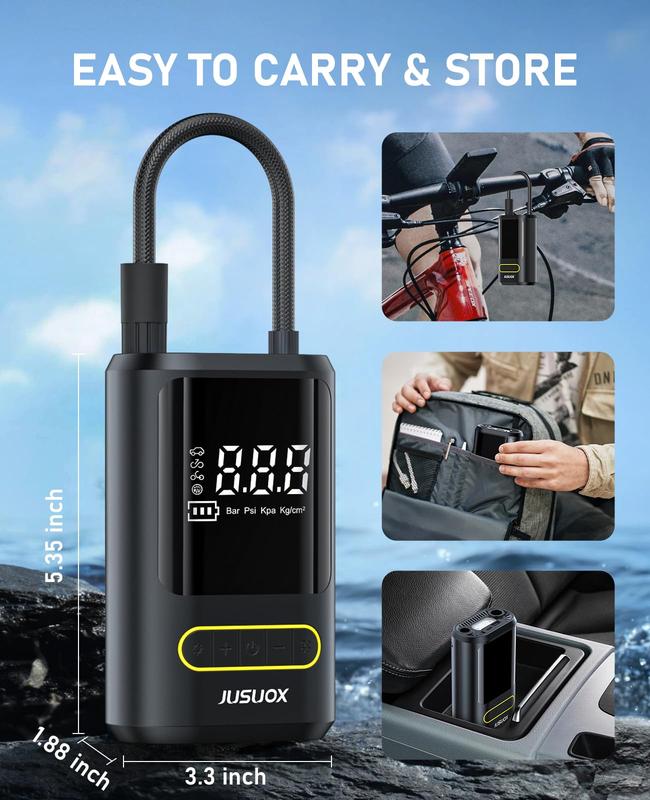 Easy Practical Tire Inflator Portable Air Compressor, 150 PSI Cordless Air Pump for Car Tires with Auto Shut-Off, LED Light and Digital Pressure Gauge, Electric Bike Tire Pump for Cars, Bike, Motorcycle, Ball (CE & FCC Certification)