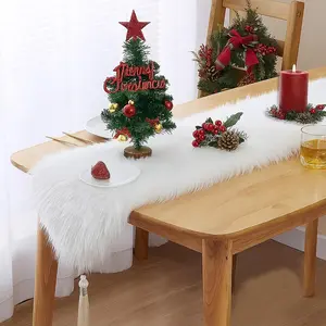 White Table Runner for  Decor , Fluffy  Christmas Table Runners with Tassels for Dining Table ,Dresser ,Thanksgiving, Xmas ,Birthday ,Party ,11.8x70.7 inch