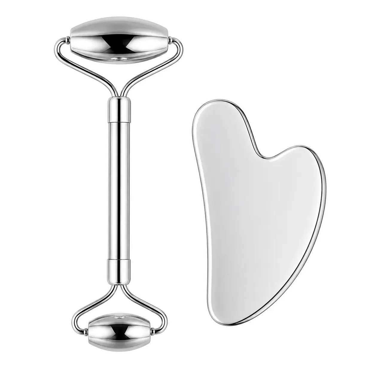 UrbanFit Stainless Steel Gua Sha & Facial Roller Set, 2-Piece Skincare Tools for Face, Neck & Jawline, Face Roller and Gua Sha Tool, Cooling Facial Massage Tool, Reusable Beauty Self-Care Gift Set