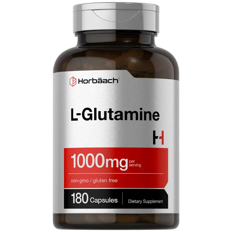 Horbäach L Glutamine Capsules 1000mg | 180 Powder Pills | Supplement For Women and Men | Pre Workout & Post Workout | Non-GMO & Gluten Free