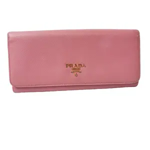 Pre-owned PRADA leather Small Leather Goods Saffiano Metal Wallet Geranio