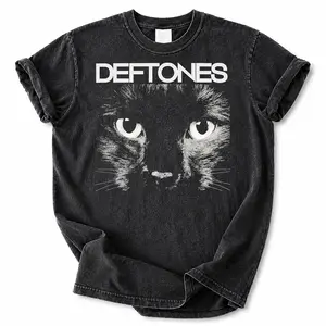 Retro Limited Vintage Black Cat Deftones T-Shirt - Ultimate Rock Band Unisex Oversized Cotton Washed Tee for Gothic Emo Alt Punk Y2K Fans! Grab Your Rock Music Merch 093005 Now093005