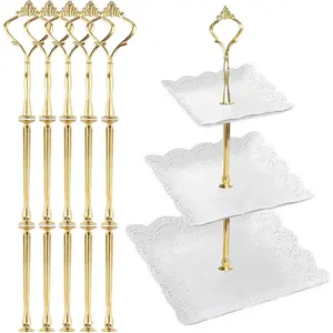 3 Tiered Tray Hardware Kits Fruit Cake Plate Handle Fitting Rod Dessert Stand Holder Golden Crown 5 Set (Plate not Included)