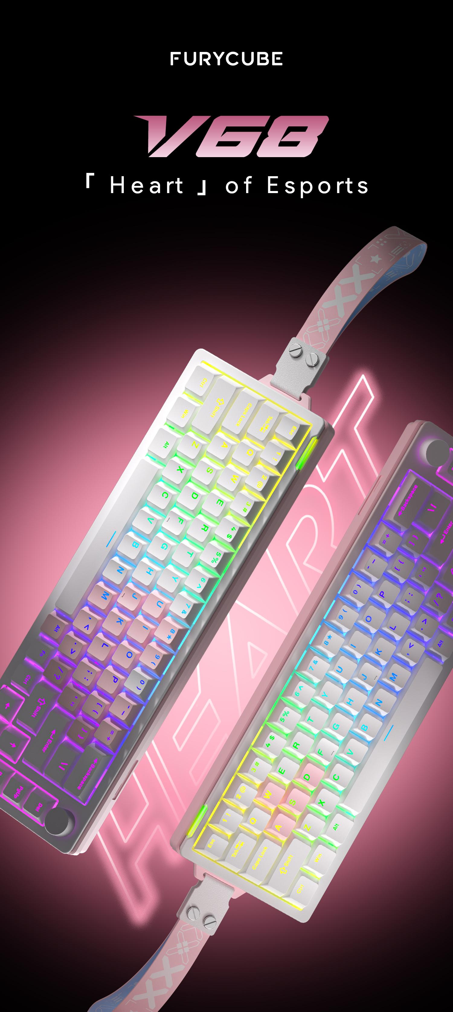 FURYCUBE V68 Creamy Mechanical Keyboard With Knob,An Extra Set of Keycaps Included,RGB Backlit,Compact 68 Keys 65% Layout,Hot-Swappable Switch,Type-C Wired,for Gaming Office Work,Ergonomic Design,Windows Laptop PC Mac,Gift